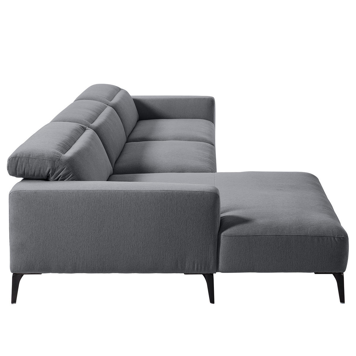 ECKSOFA mit Longchair - Schwarz/Grau, Textil/Metall (328/180cm) - home24