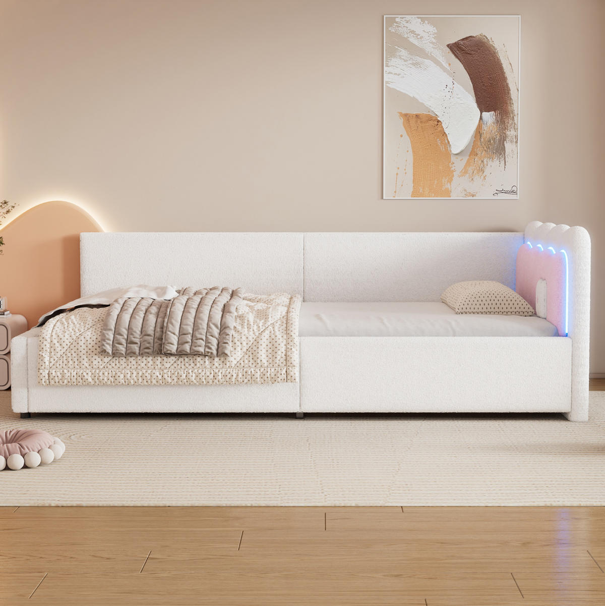 POLSTERBETT aus Samt 90x200 cm in Weiß mit LED-Ambientebeleuchtung - Weiß, Textil (90/200cm) - Modfu