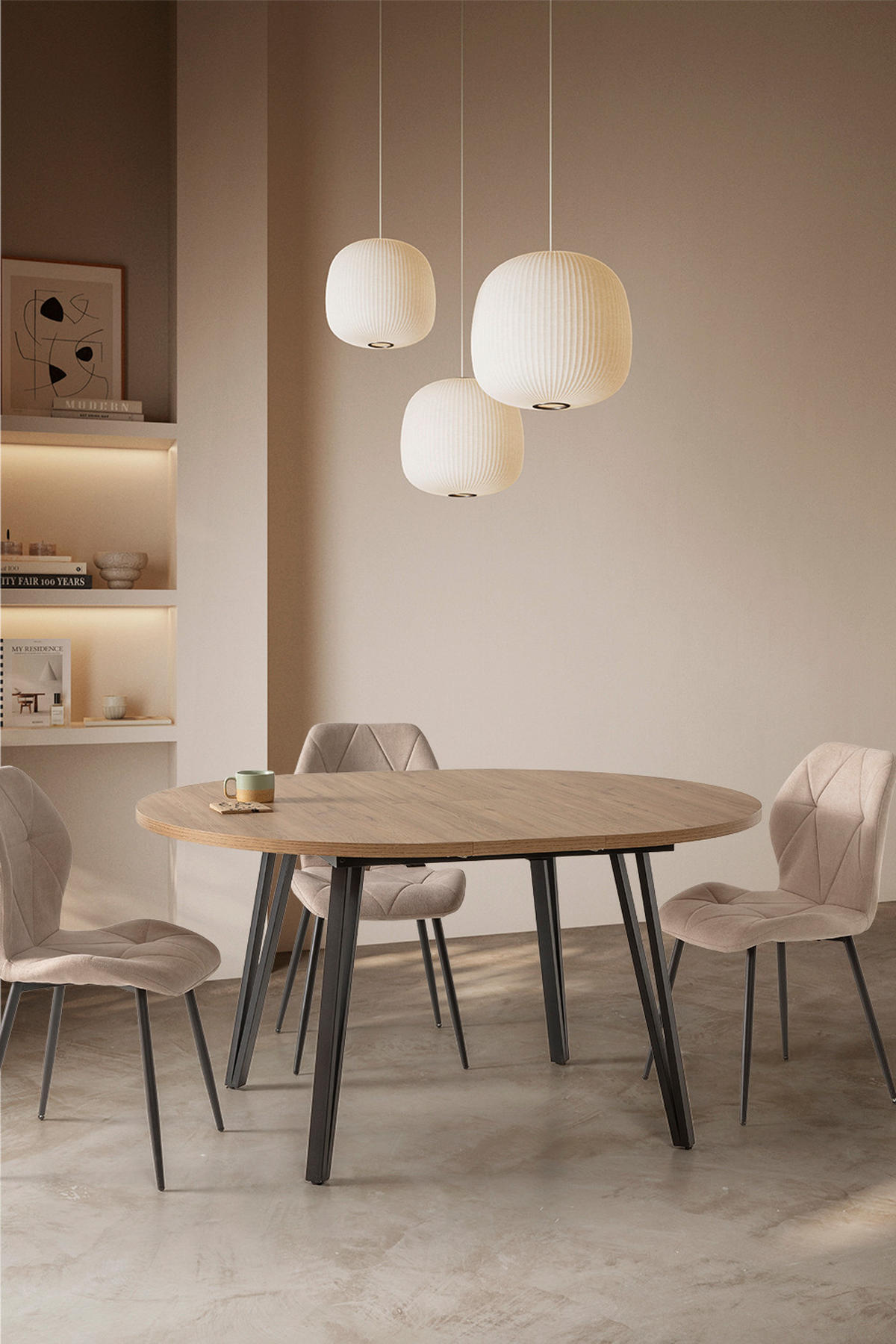 TISCH von 120 bis 150 cm mit schwarzen metallbeinen cleo 120/120/77 cm - Braun, Keramik (120/120/77cm) - Calicosy