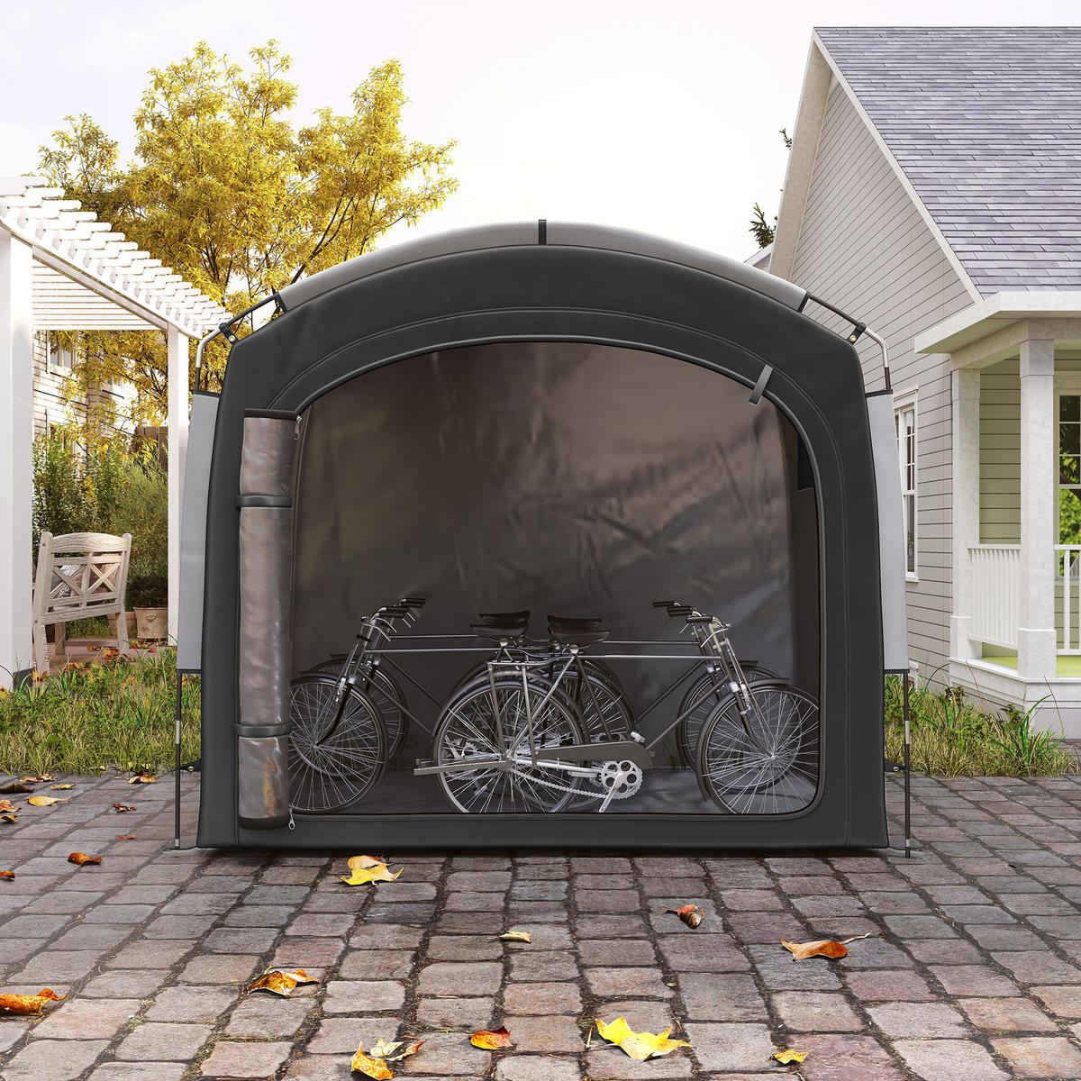 FAHRRADGARAGE DE-12734 220/150/195 cm mit 2 Seitentaschen Schwarz - Schwarz, Textil (150/195/220cm) - ComfortXL