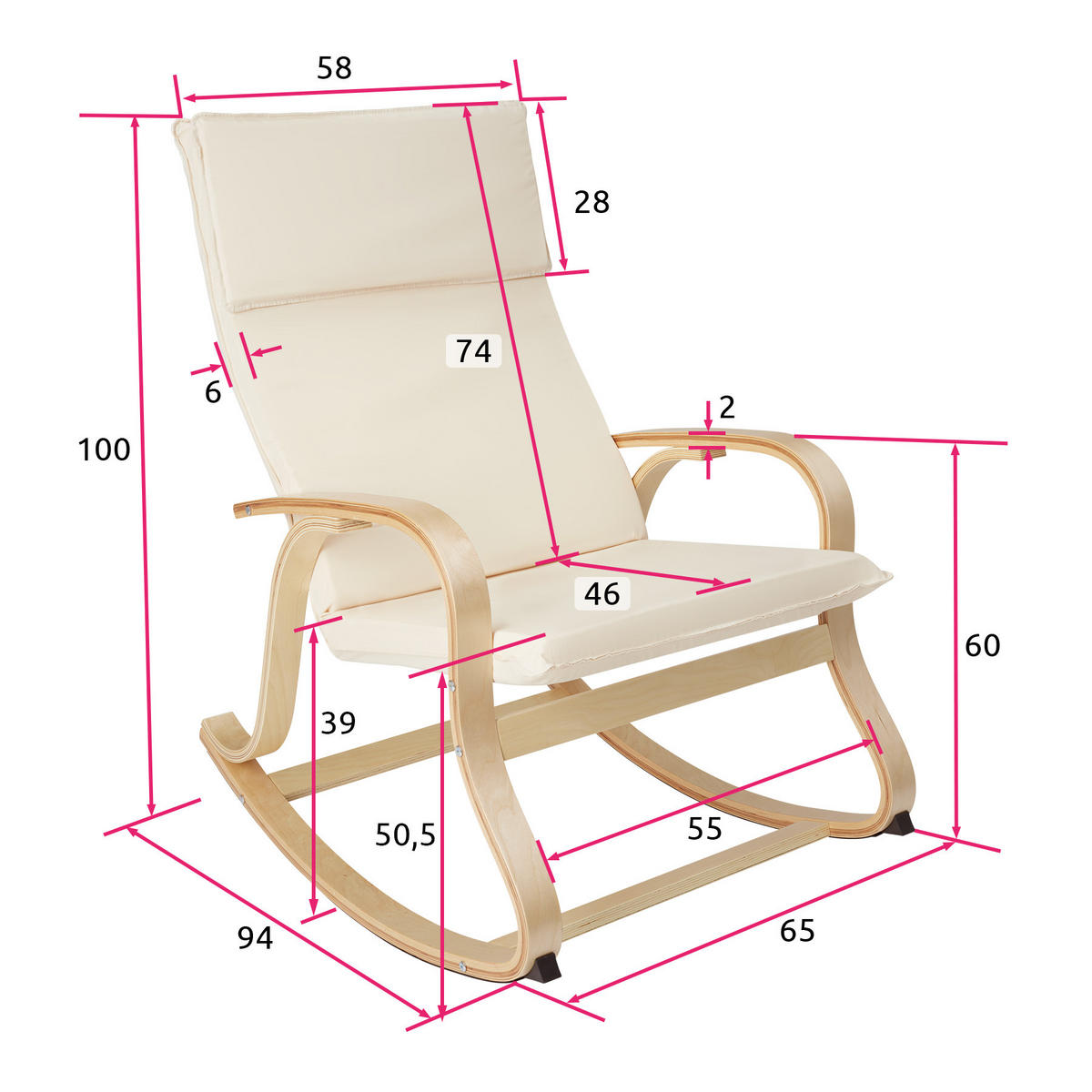 SCHAUKELSTUHL Roca,65 x 94 x 100 cm,beige - Beige, Holz (65/100/94cm) - tectake