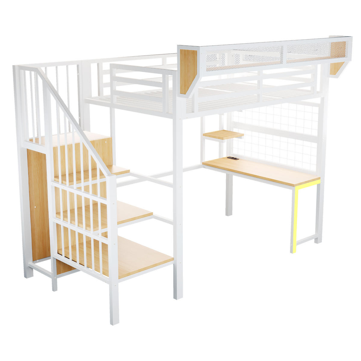 HOCHBETT 90/200 cm in Weiß mit Schreibtisch, Regal, LED und Steckdose - Weiß, Holzwerkstoff/Metall (90/200cm) - STILVORA