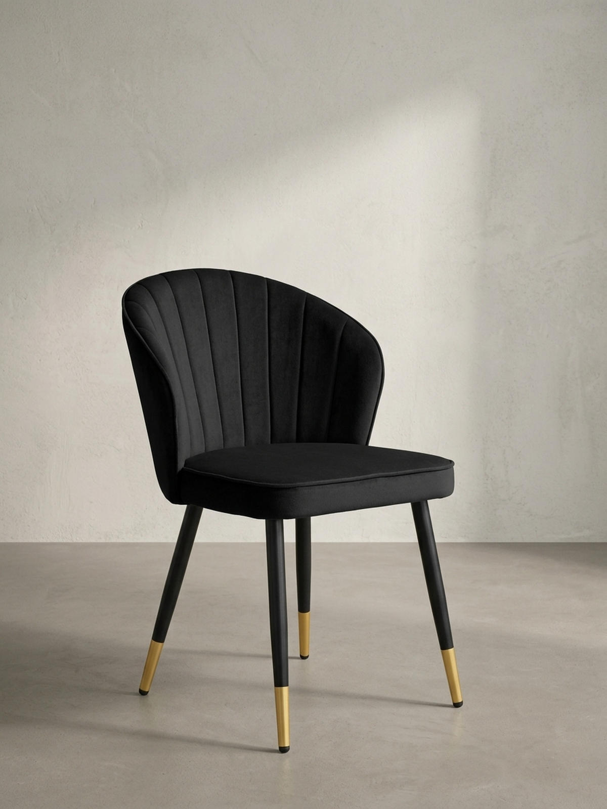 ESSZIMMERSTUHL 2er Set Samtbezug mit Metallgestell Schalenform Skandinavisch gepolstert, Schwarz 53x55x83 cm - Goldfarben/Schwarz, Textil/Metall (53/83/55cm) - KADIMA DESIGN