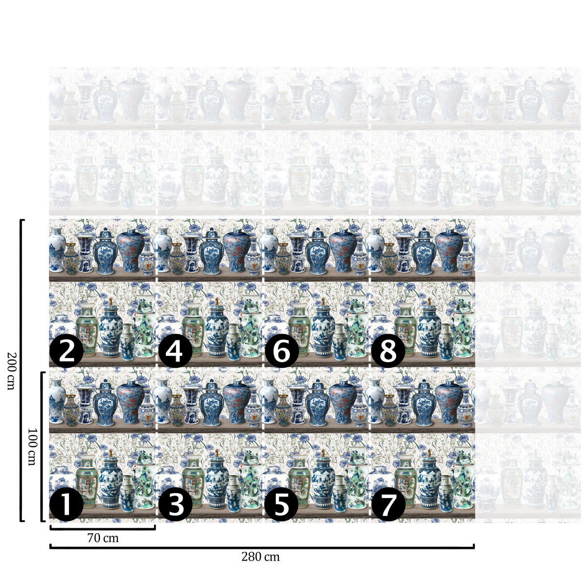 TAPETE Vasen aus echtem Papier, 200x280cm, 8 Bögen - Blau, Papier (200/280cm) - WALLPAPERS4BEGINNERS
