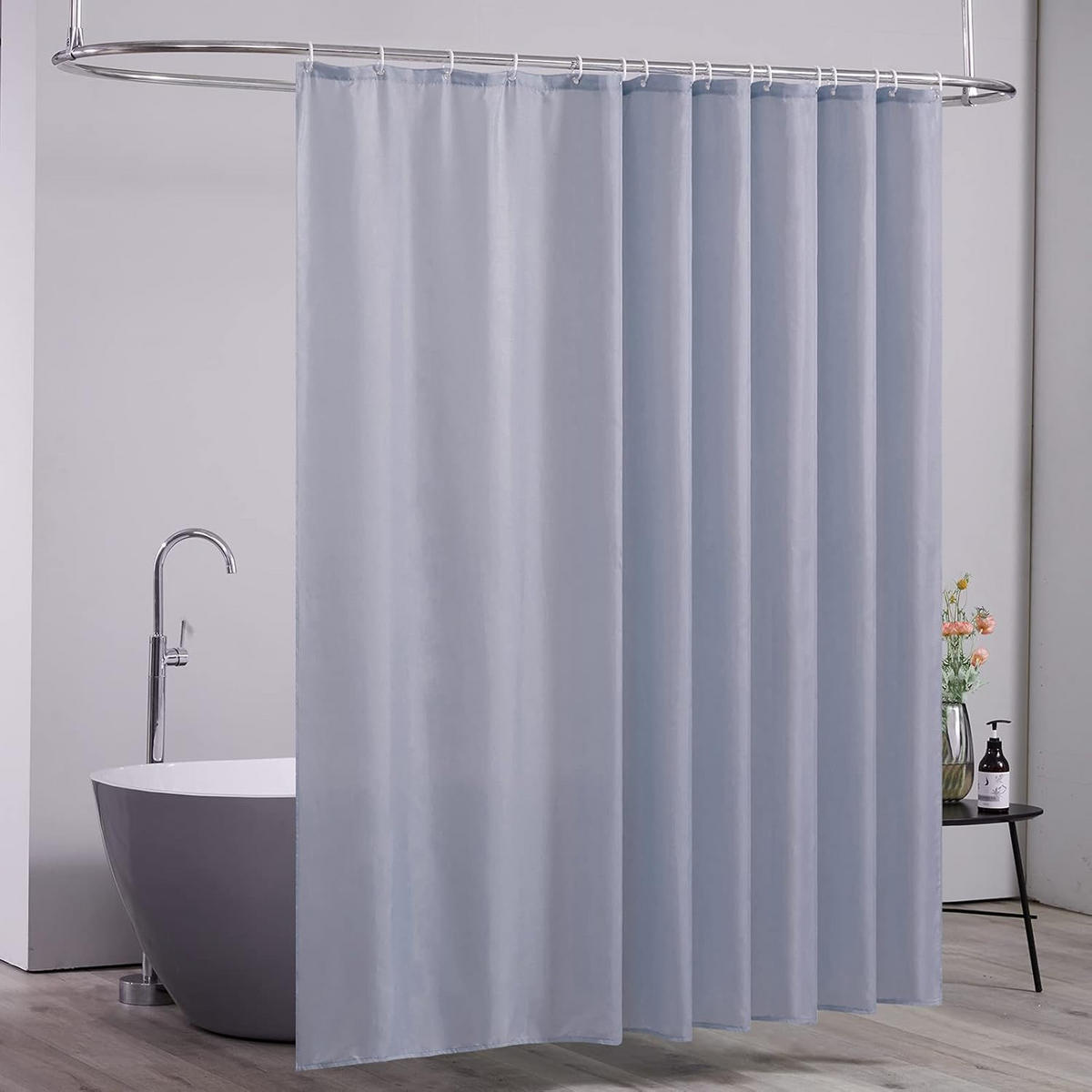 DUSCHVORHANG fürs Badezimmer Stoff wasserdicht schimmelresistent Set Blau Grau mit Haken Kunststoff - Grau, Textil (200/180cm) - MCBOSON