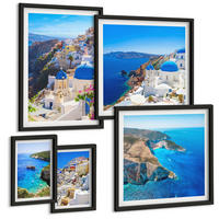 BILDER SET 5er Set - 50x50 cm & 20x30 cm & 40x60 cm Schwarzer Rahmen - Architekturlandschaft Oia Santorin Griechenland - Schwarz, Kunststoff (40/60cm) - TULUP