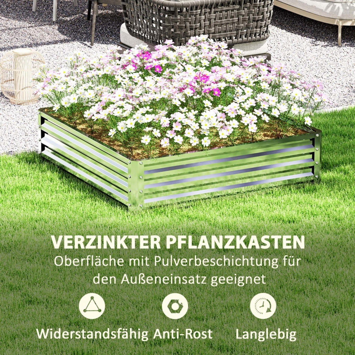 HOCHBEET 120/120/30 cm Silber (ohne Boden) - Silberfarben, Metall (120/30/120cm) - Oxeza