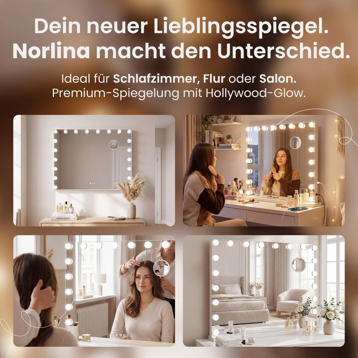 SCHMINKSPIEGEL eckig 80/14/62 cm Metall Weiß - Weiß, Metall (80/62/14cm) - CLP