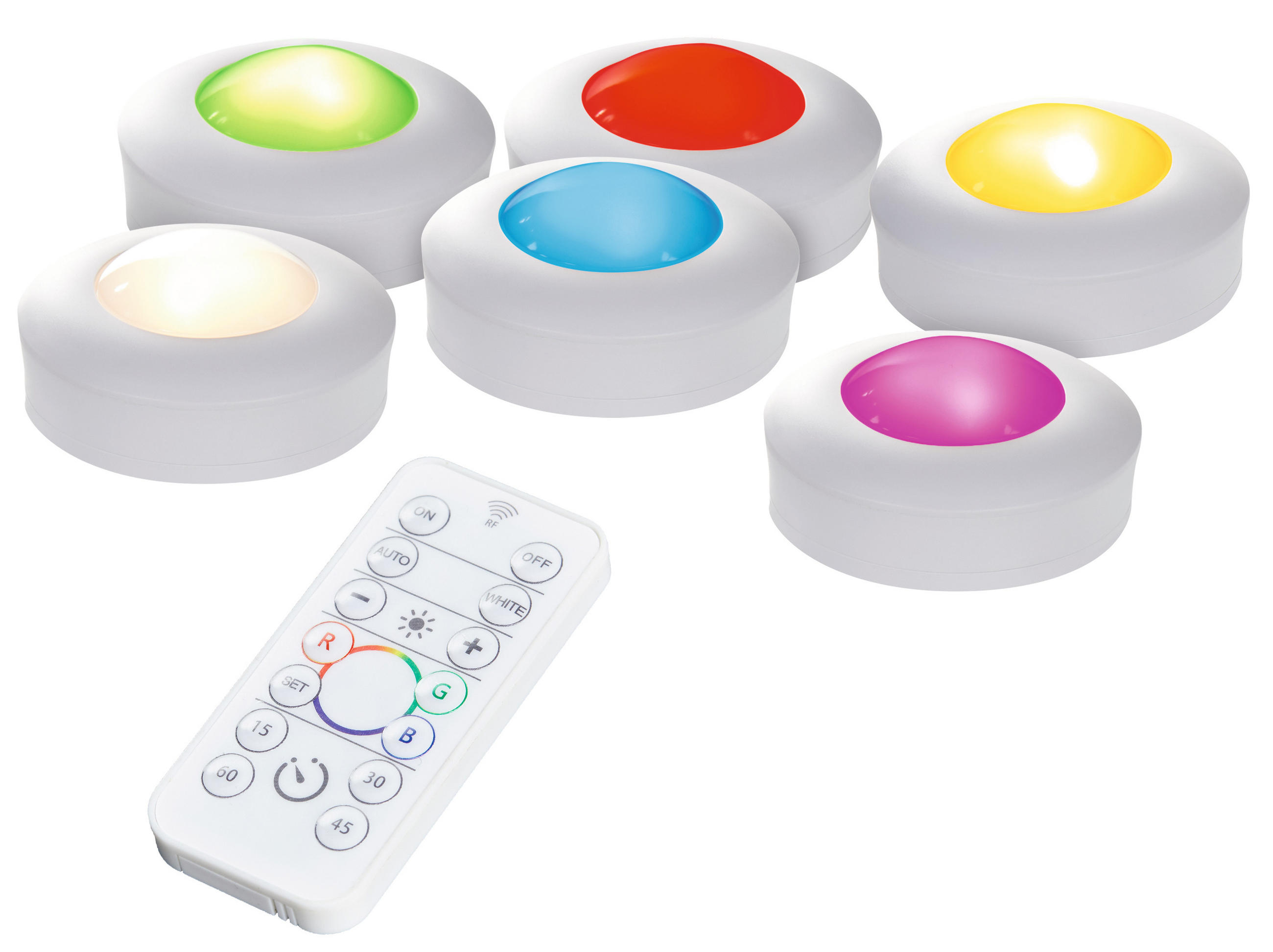 LED-SPOT-BELEUCHTUNG - dimmbar mit Timer und Fernbedienung für Unterbau, Schrank und Vitrine, 6er-Set - Weiß, Kunststoff (3.6/7.8/7.8cm) - Northpoint