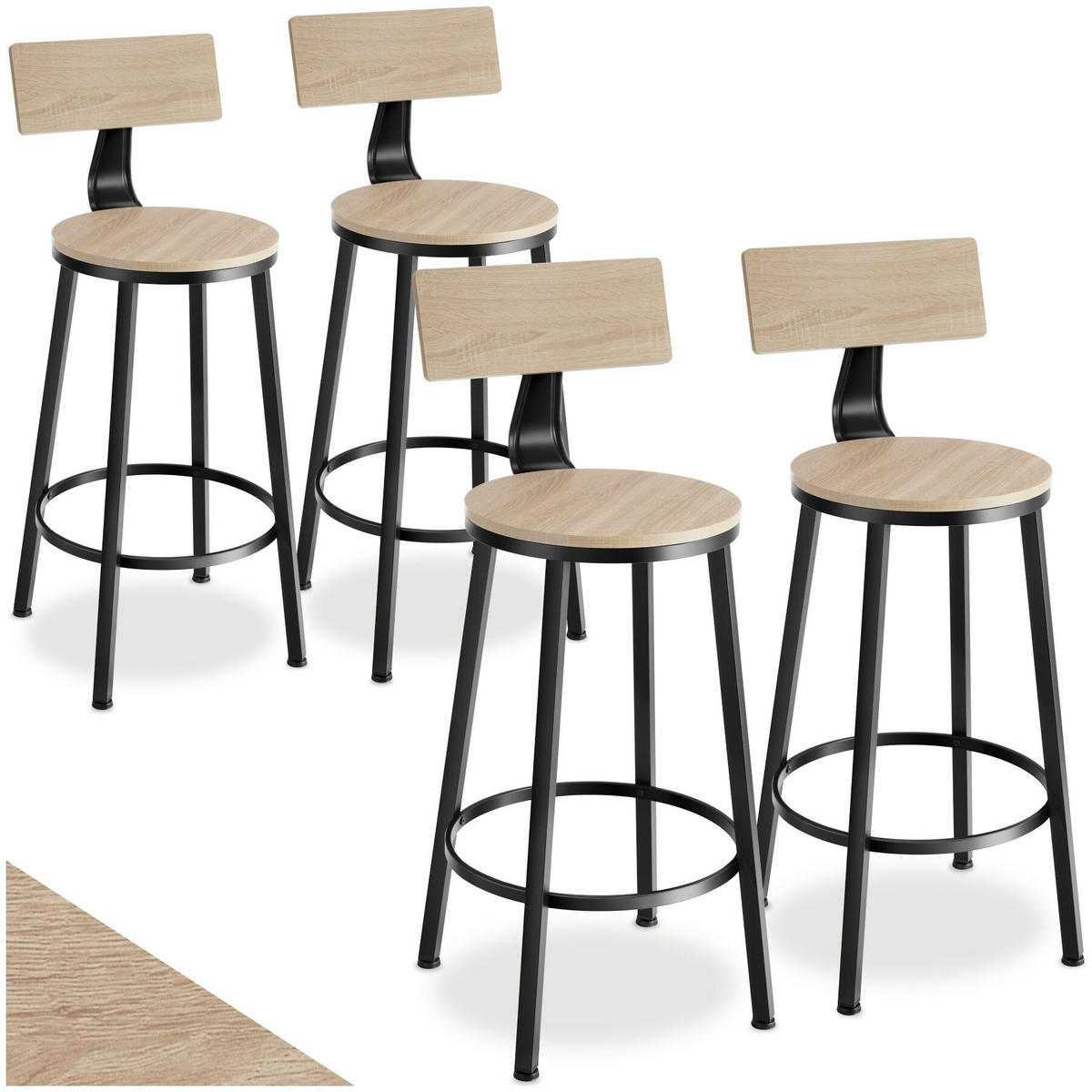 SET BARHOCKER Poole, Sitzhöhe 73 cm, Industrial Holz hell, Eiche Sonoma - Naturfarben, Holzwerkstoff/Textil (54/101.5/54cm) - tectake