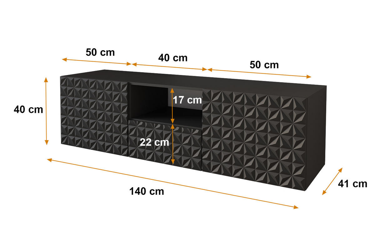 LOWBOARD VIRA-W 140x40x41 cm - Schwarz - Schwarz, Holzwerkstoff (140/40/41cm) - ALTDECOR