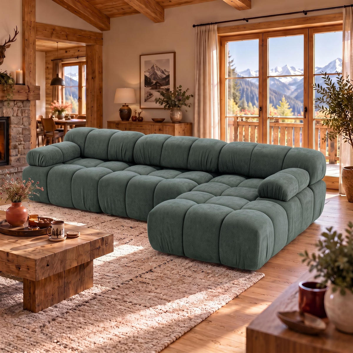 MODULARES Ecksofa MOMENTUM L, Rechts, Breite 282 cm, strukturierter Stoff, Blaugrau - Chromfarben/Blaugrau, Holz/Textil (155/282cm) - Muffo