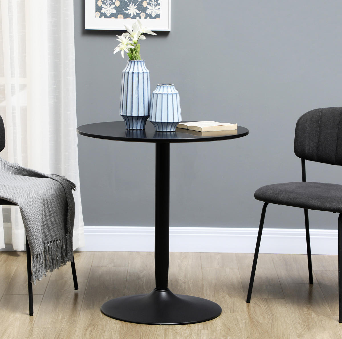 ESSTISCH 70/75 cm in Schwarz mit Stahlgestell, platzsparend - Schwarz, Metall (70/70/75cm) - Flora Grace