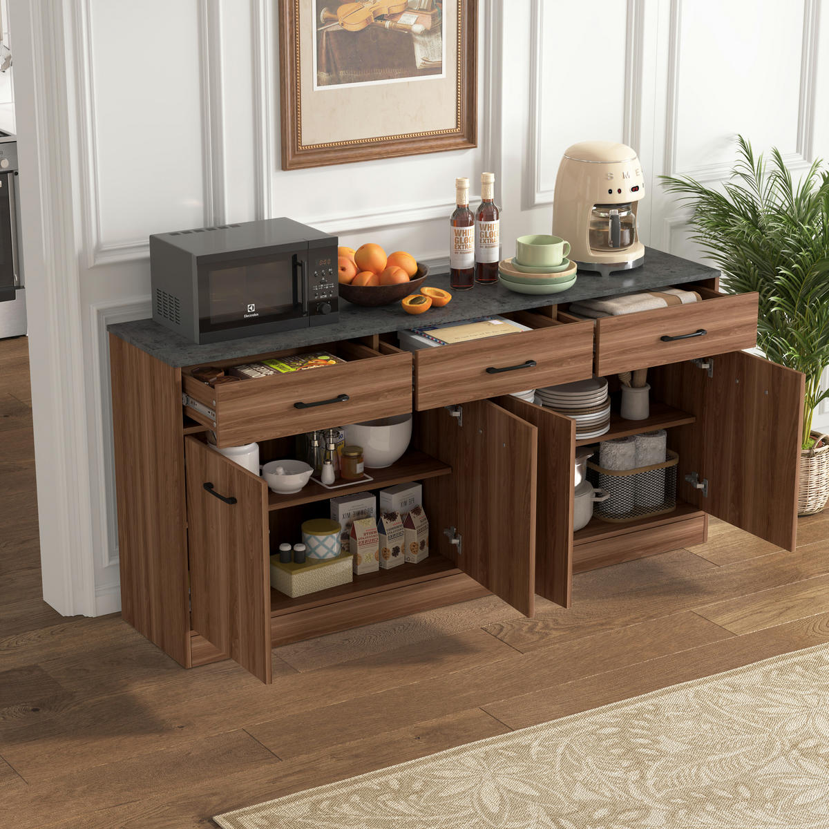 ANRICHTE Walnussfarben 160/37/76.5 cm - Walnussfarben, Holz (160/76.5/37cm) - PANGIVO