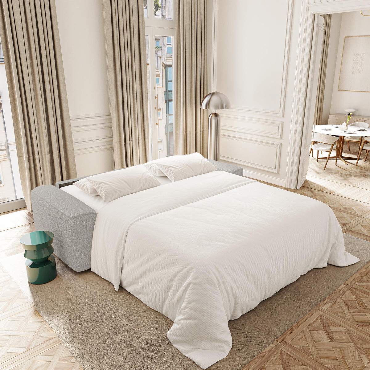 SCHLAFSOFA Express COMO Bouclé-Stoff Hellgrau 216cm - Hellgrau/Grau, Textil (216/78/100cm) - Premium Interiors