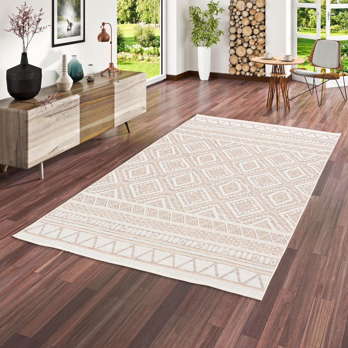 IN & OUTDOOR TEPPICH FLACHGEWEBE OTTAWA ETHNO - Beige, Textil (140/200cm) - Pergamon