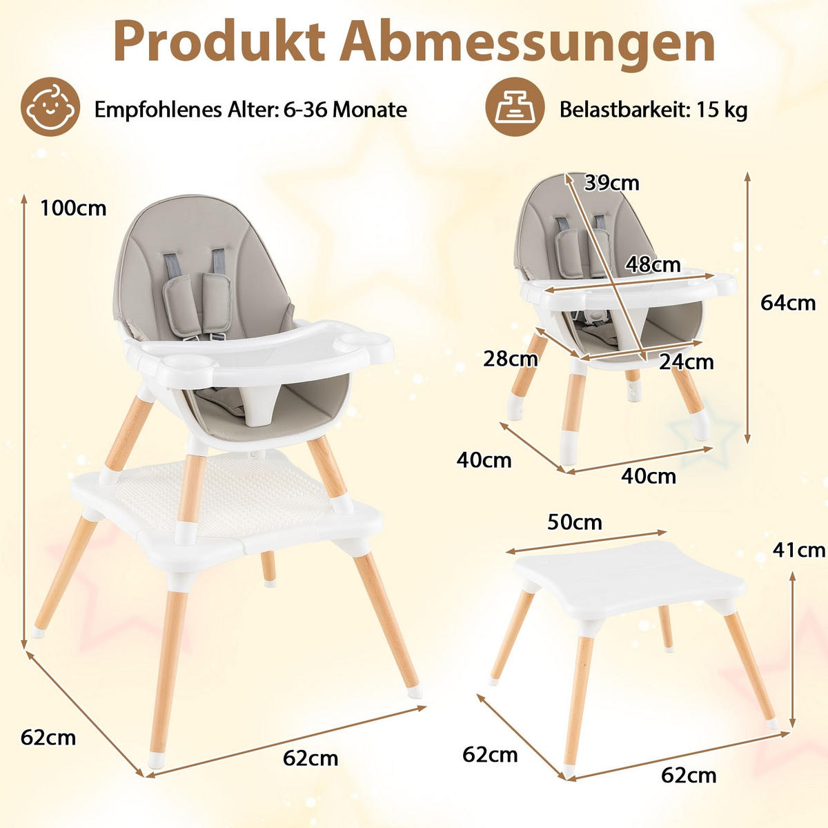 KINDERHOCHSTUHL mit Bausteintisch grau - Grau, Kunststoff (62/100/62cm) - COSTWAY