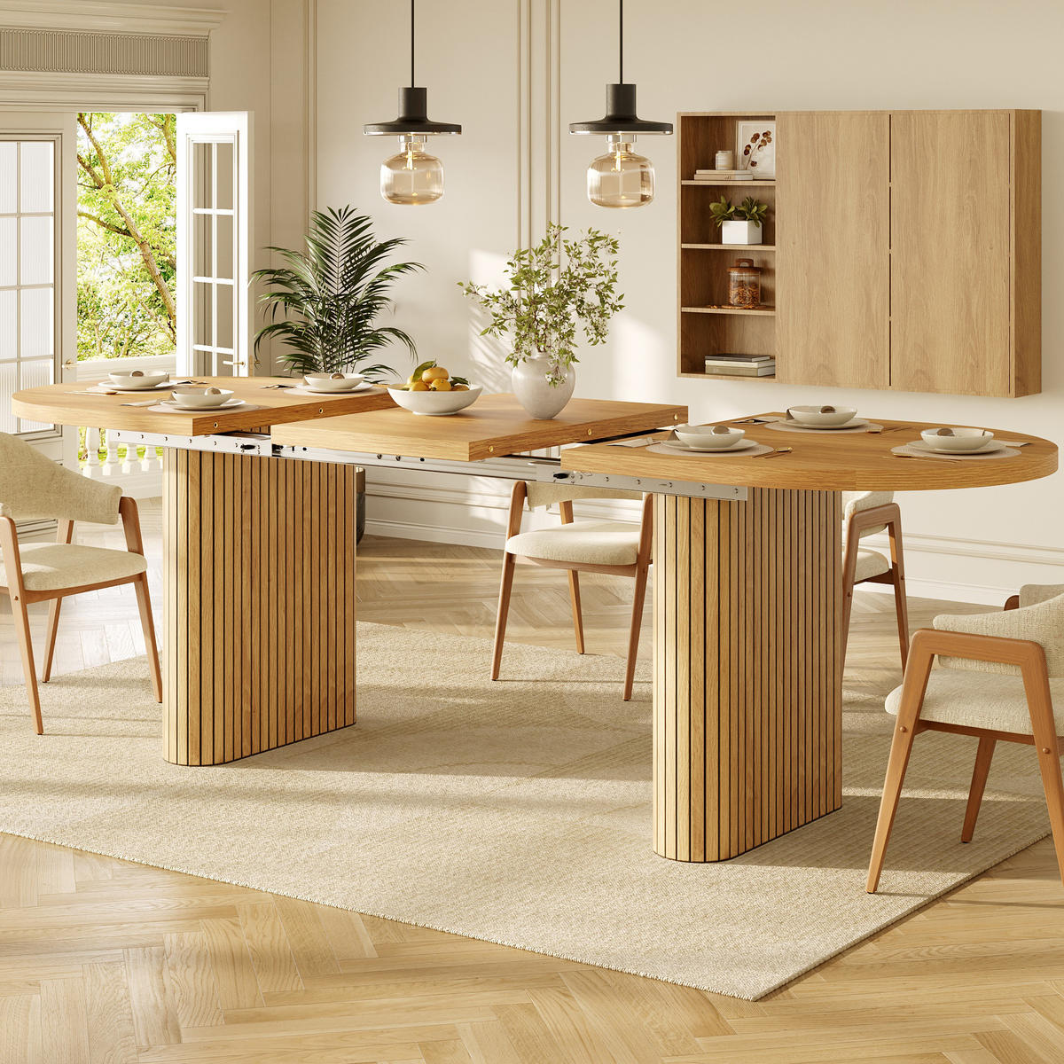 ESSTISCH Ausziehbar 120-160Cm Oval Holzstruktur Natur - Naturfarben, Metall (80/120/75.5cm) - FLIEKS