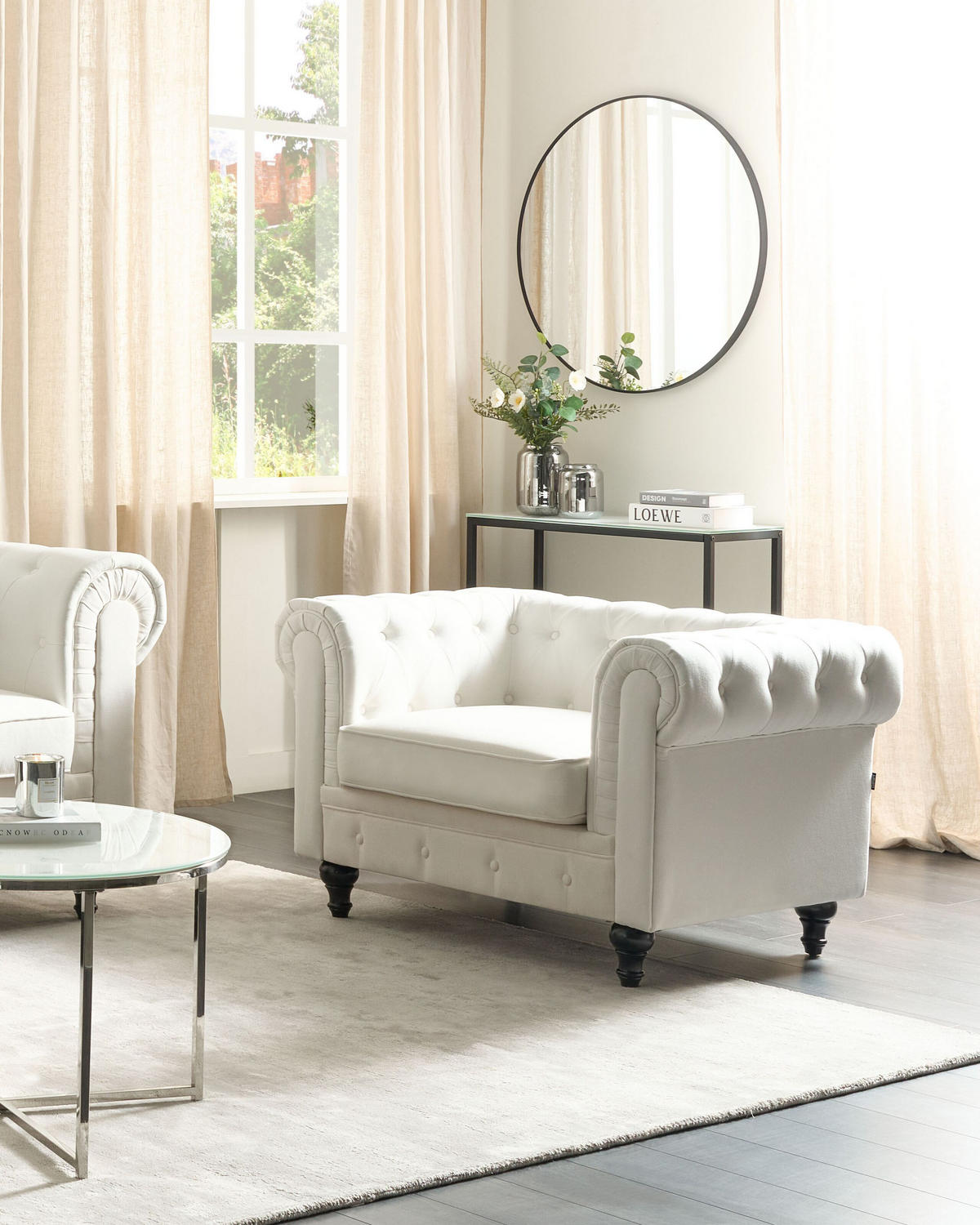 SESSEL Cremeweiß Chesterfield - Dunkelbraun/Weiß, Textil (110/70/75cm) - Beliani