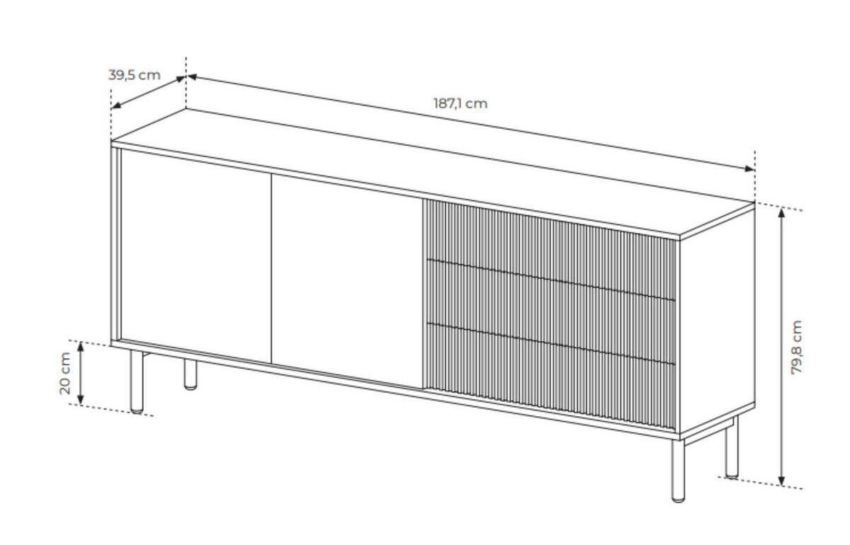 KOMMODE Aviro Eiche Cremona, Breite zweitürige Kommode mit Schubladen - Hellbraun/Eichefarben, Holzwerkstoff (187/80/40cm) - Bettso
