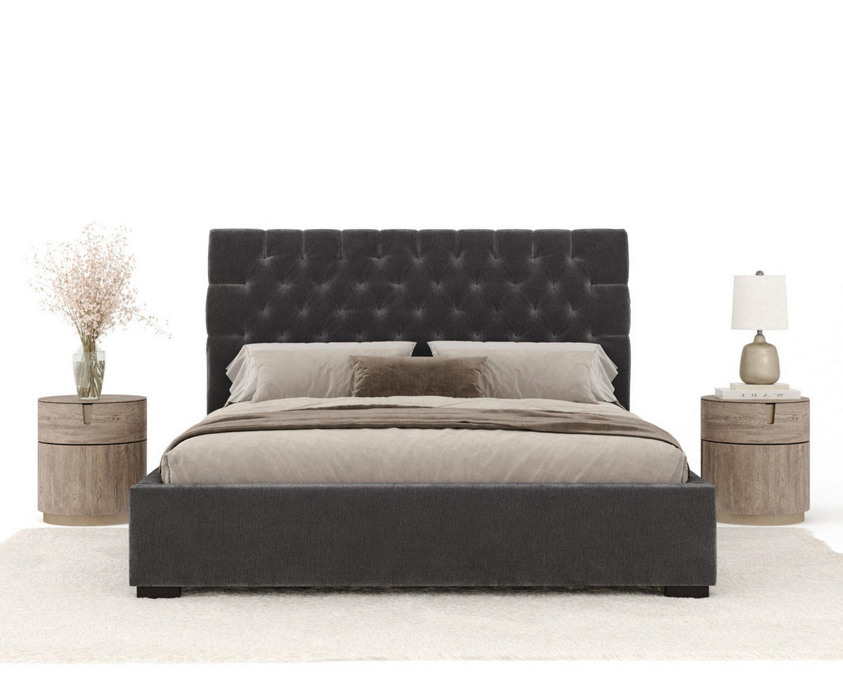 POLSTERBETT Vezzola Dunkelgrau 120/200 cm im Chenille-Stoff - Dunkelgrau/Schwarz, Holz/Holzwerkstoff (120/200cm) - Maison de Reve