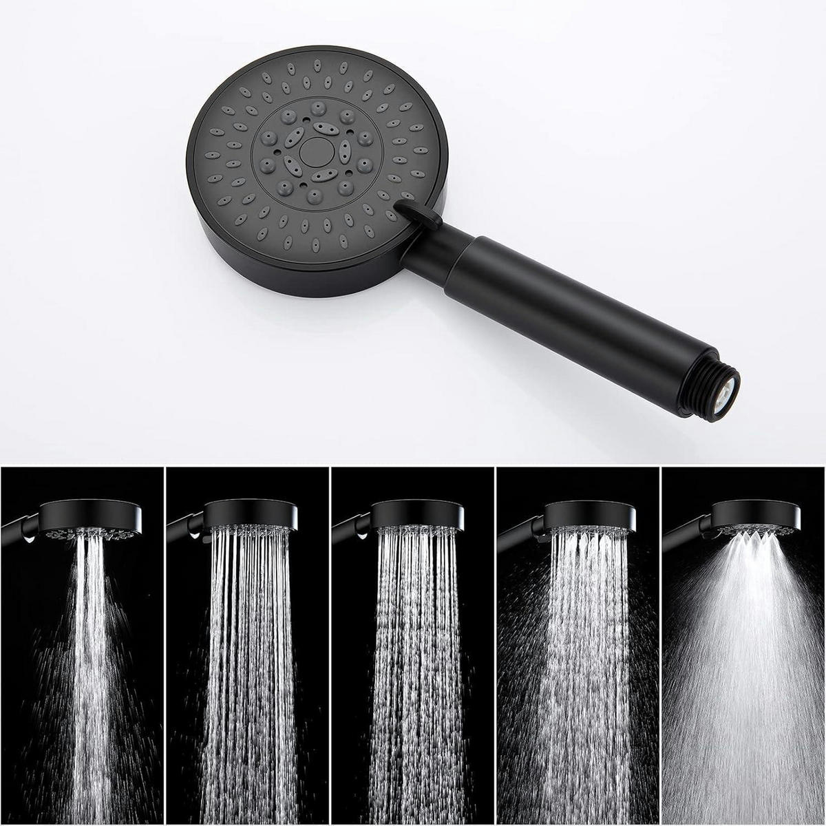 DUSCH- und Badewannenarmatur Schwarz 2 Funktionen Wassersparend 5 Duschmodi - Schwarz, Metall (19.5/12.6/21.6cm)