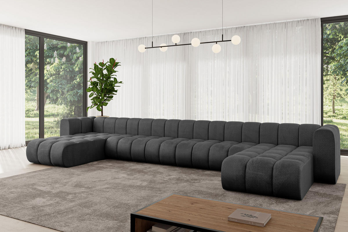 WOHNLANDSCHAFT modulares Sofa Joren-U3 - 501x177x70 cm Schwarz - Schwarz, Holzwerkstoff/Textil (501/70/177cm) - ALTDECOR