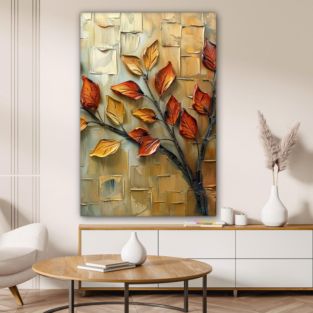 LEINWANDBILD Baum - Abstrakt - Natur - Kunst 90x140 cm - Goldfarben, Textil (90/140cm) - MuchoWow