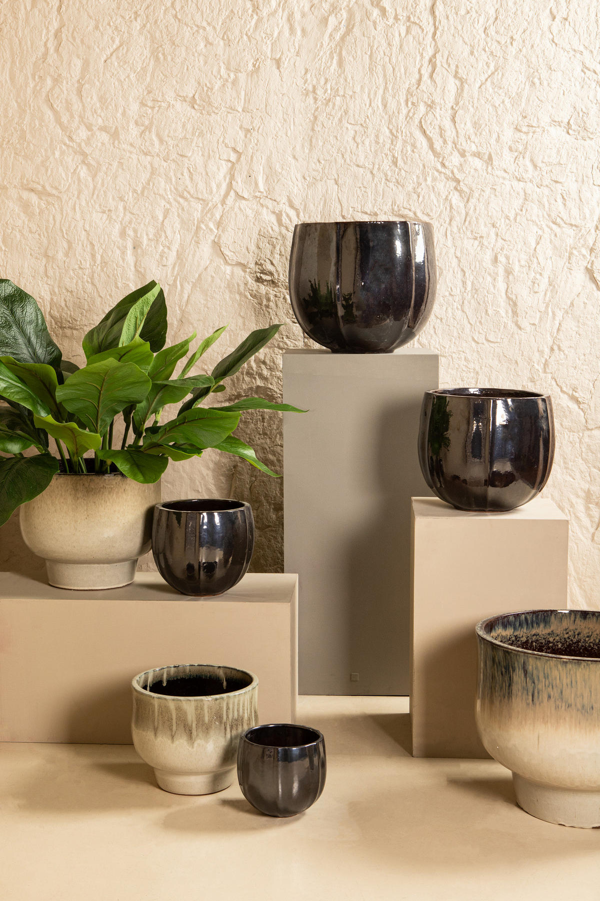 TOPF Ayasha Silber 47/47/41cm 4er-Set - Silberfarben, Keramik (41cm) - PTMD Collection