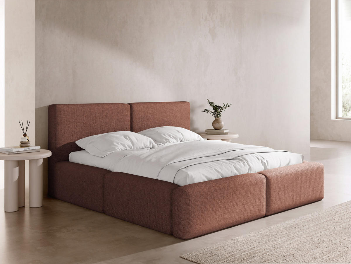 POLSTERBETT Duo mit Bettkasten, Lattenrost & gepolsterten Füßen in Terrakotta Chenille 120x200 cm - terakotová/farba brezy, kov/textil (120/200cm) - WFL GROUP