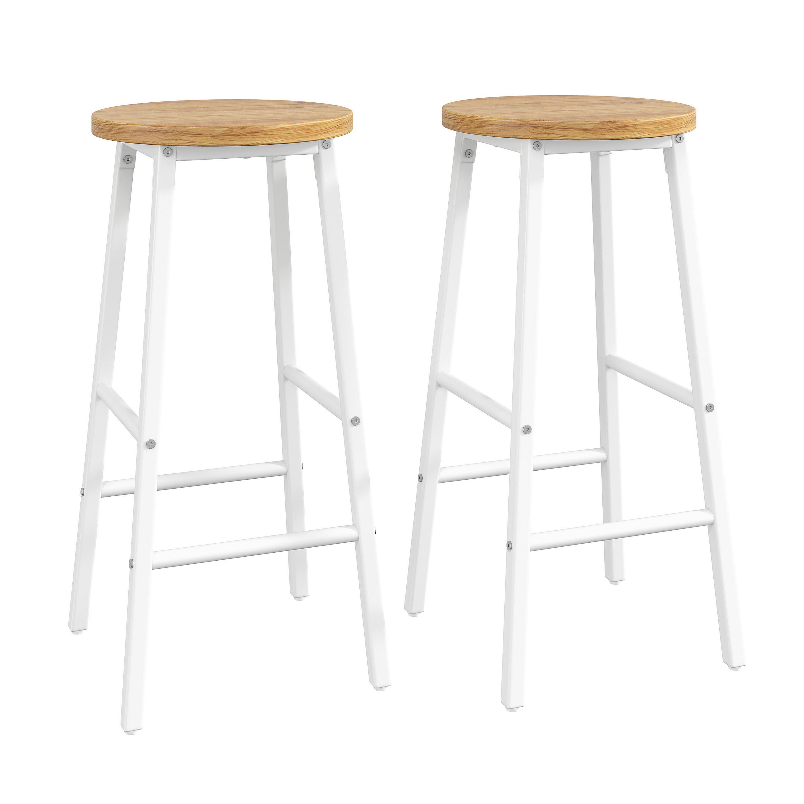 BARHOCKER 2er Set 63cm Holzoptik Sitz Weiß Metall - Weiß, Metall (30/63/30cm) - FLIEKS