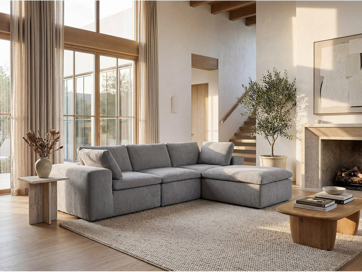 MODULIERBARES Sofa - 4 Personen-Sitzer - Stoff - Grau - - Grau, Textil (304/83/199cm) - Vente-Unique