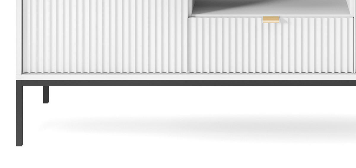TV-SCHRANK NOVA Geriffelt Regal, 2 Türen, Schublade, Schwarze Beine, 154x39x56cm, Weiß - Schwarz/Weiß, Holzwerkstoff/Kunststoff (154/56/39cm) - DomoHome