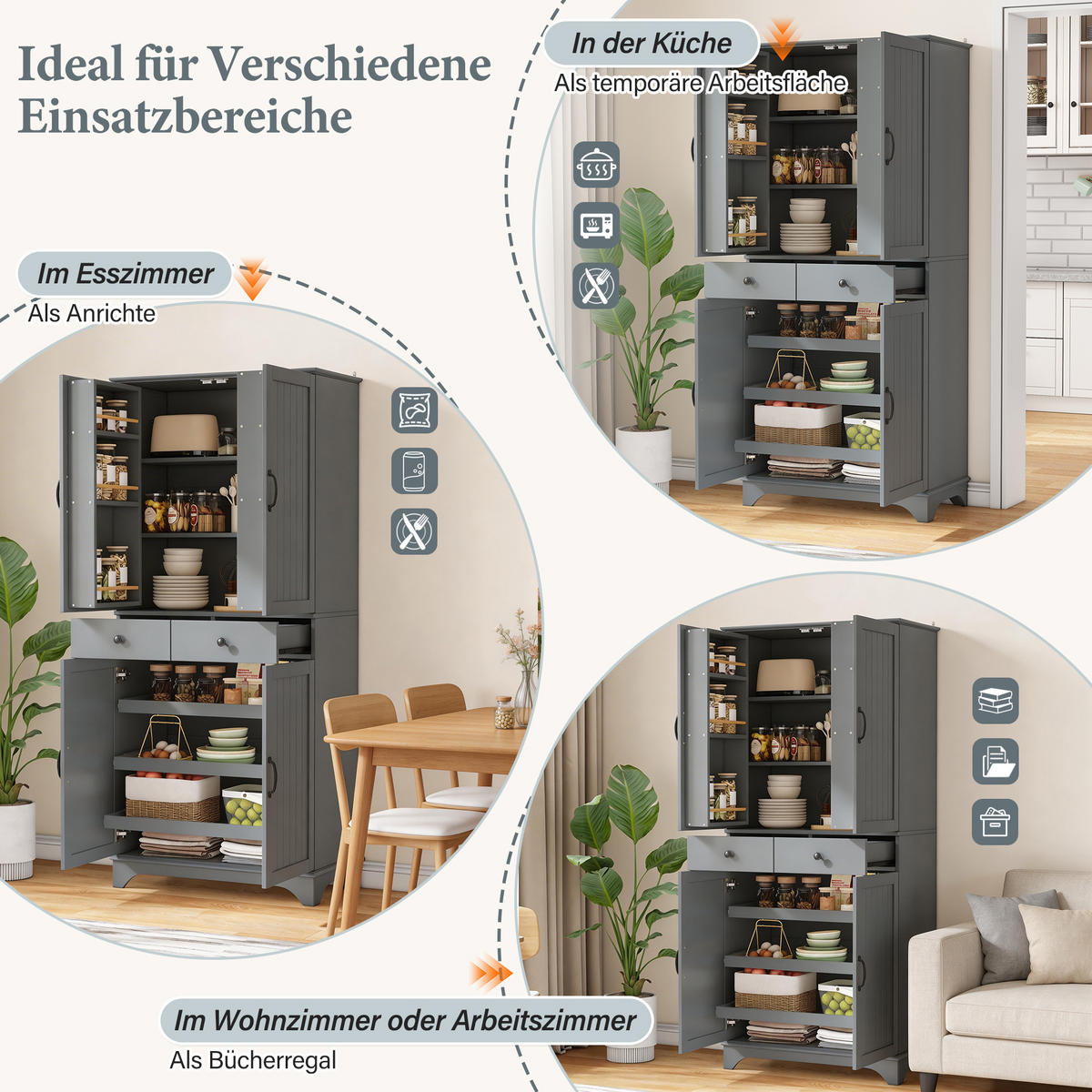 BUFFETSCHRANK Grau 77/40/181 cm - Grau, Holz (77/181/40cm) - PANGIVO