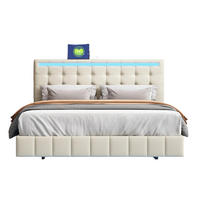 POLSTERBETT 140/200 cm beige mit LED und USB - Beige, Holz