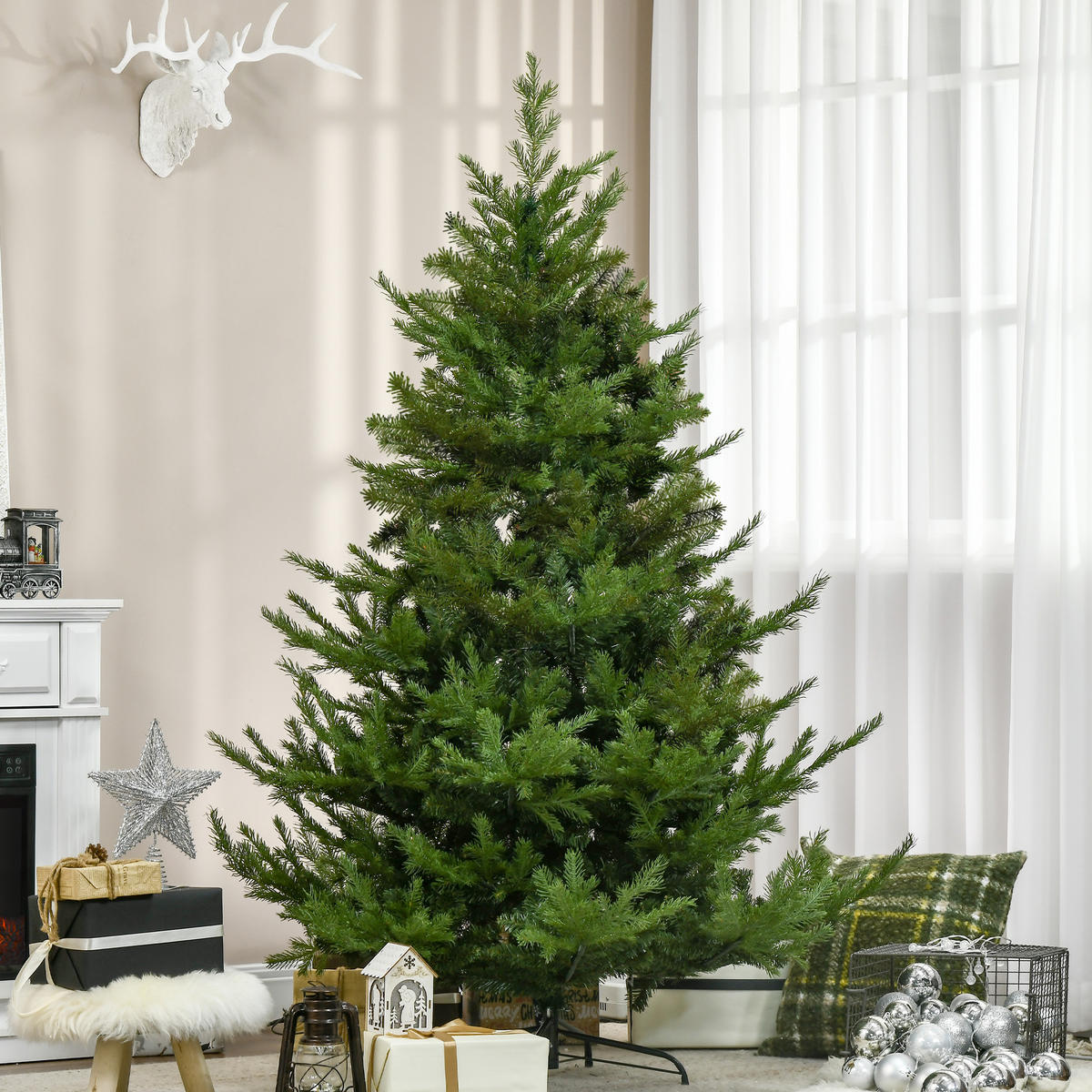 180 cm Weihnachtsbaum Künstlich Christbaum Dichte Zweige für Weihnachtsfest - Grün, Kunststoff (180cm) - HOMCOM