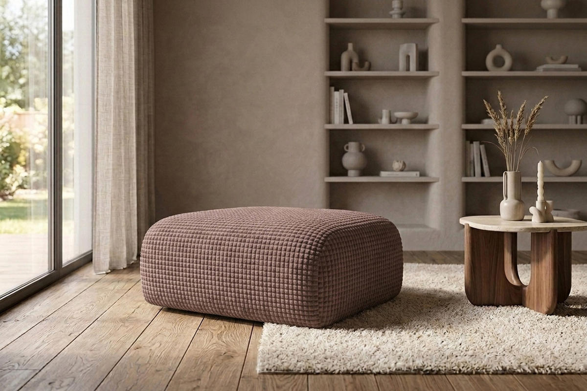 HOCKER, Sitzhocker, Chenille-Stoff Cremona, Taupe, GRETA - Taupe, Holz (91/40/89cm) - Kaiser Möbel