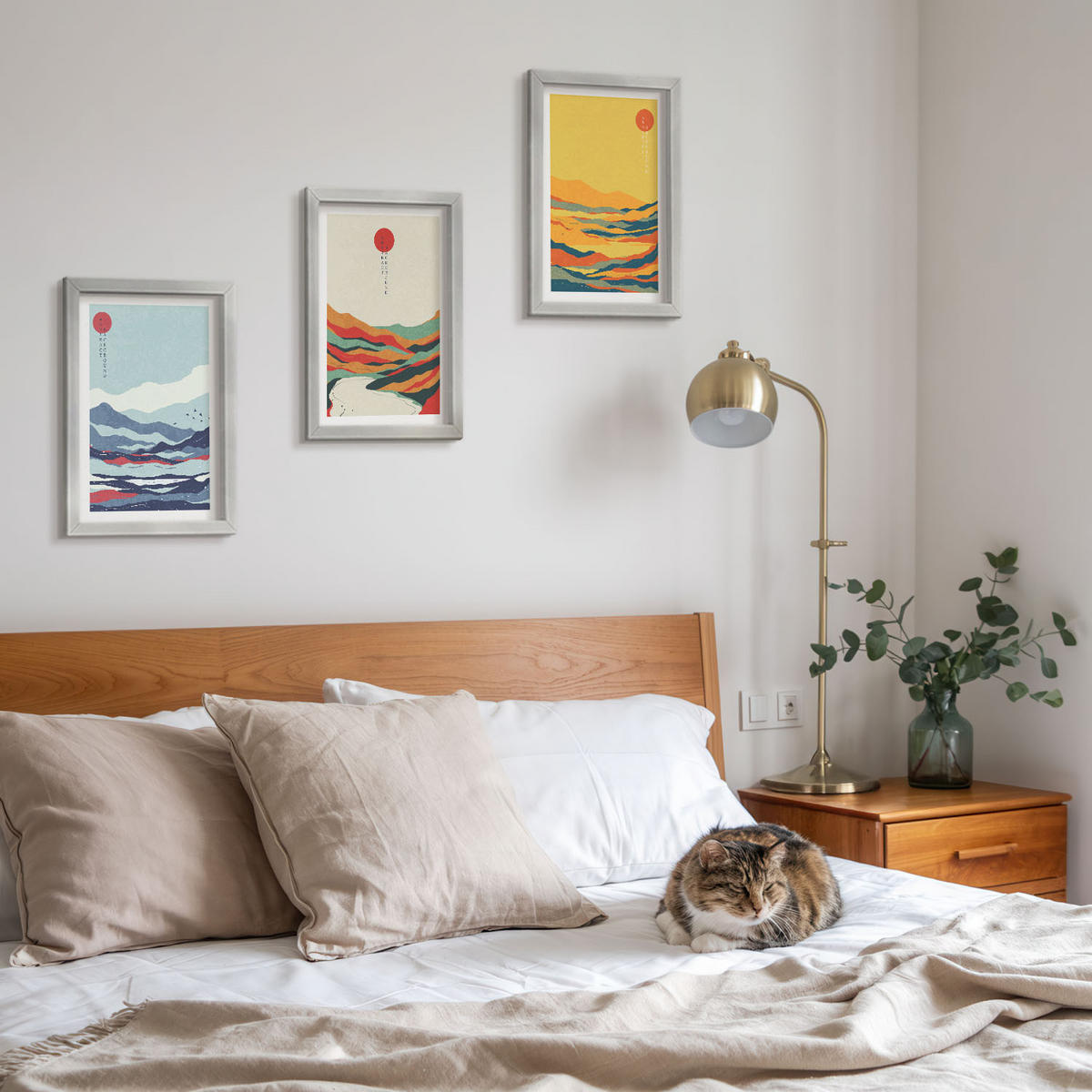 WANDBILDER 3er Set - 20x30 cm Silberner Rahmen - Abstraktion von farbenfrohen Bergen und Flüssen - Silberfarben, Kunststoff (20/30cm) - ArtPrintCave