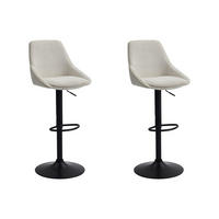 BARHOCKER 2er-Set höhenverstellbar - Cord & schwarzes Metall - Cremefarben - MASURIE - Creme, Textil (46/115/53.5cm) - Vente-Unique