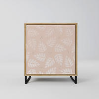 SIDEBOARD LEAVES ON BEIGE, Eichefarben, 57,5x42x67,5 cm, Schwarze Metall-Rahmenfüße - Eichefarben/Multicolor, Holzwerkstoff/Metall (57.5/67.5/42cm) - SpaceRebels