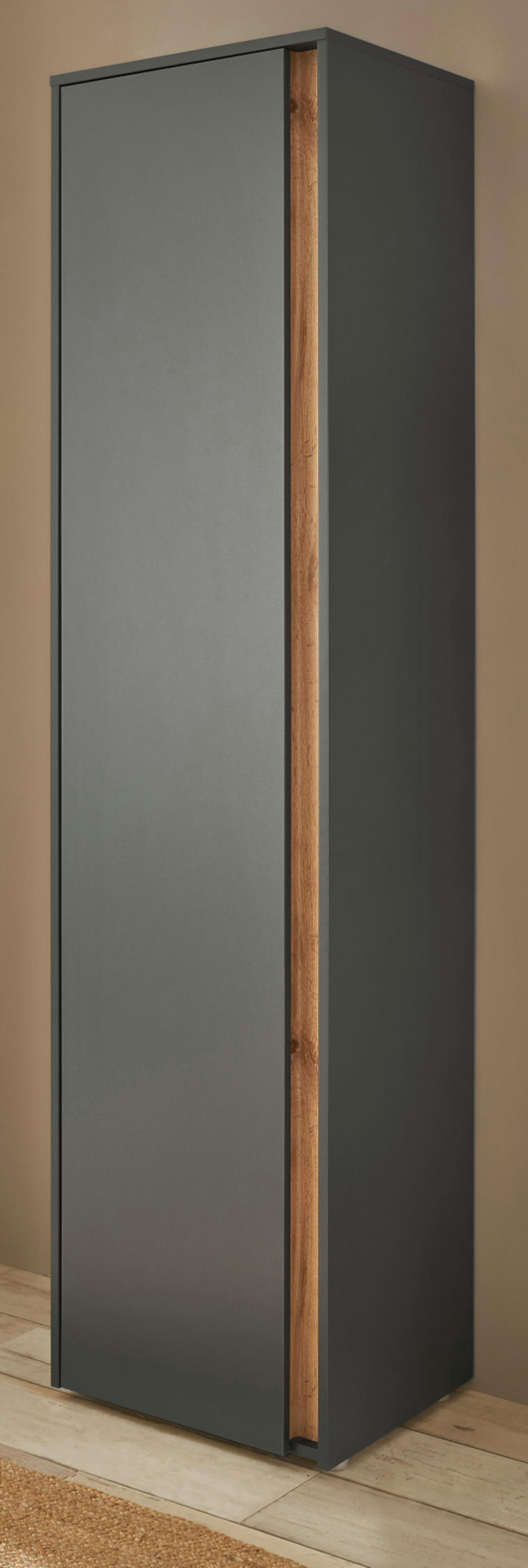 SCHUHSCHRANK grau matt, Eiche Wotan 50x200 cm, Graderobenschrank 10 Fächer - Eiche Wotan/Schwarz, Holzwerkstoff/Kunststoff (50/200/40cm) - Furn.Design
