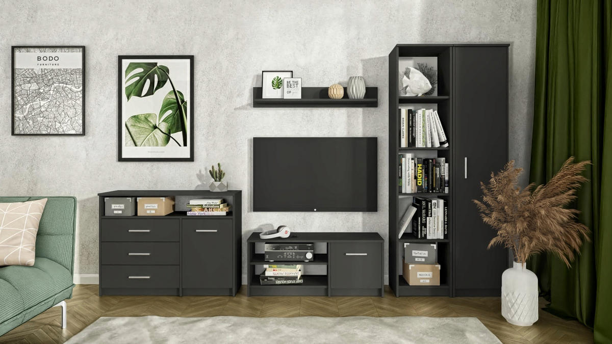 FERNSEHKOMMODE BODO 1D Schwarz 98/35/42 cm - Schwarz, Holzwerkstoff (98/42/35cm) - Matkam Möbel
