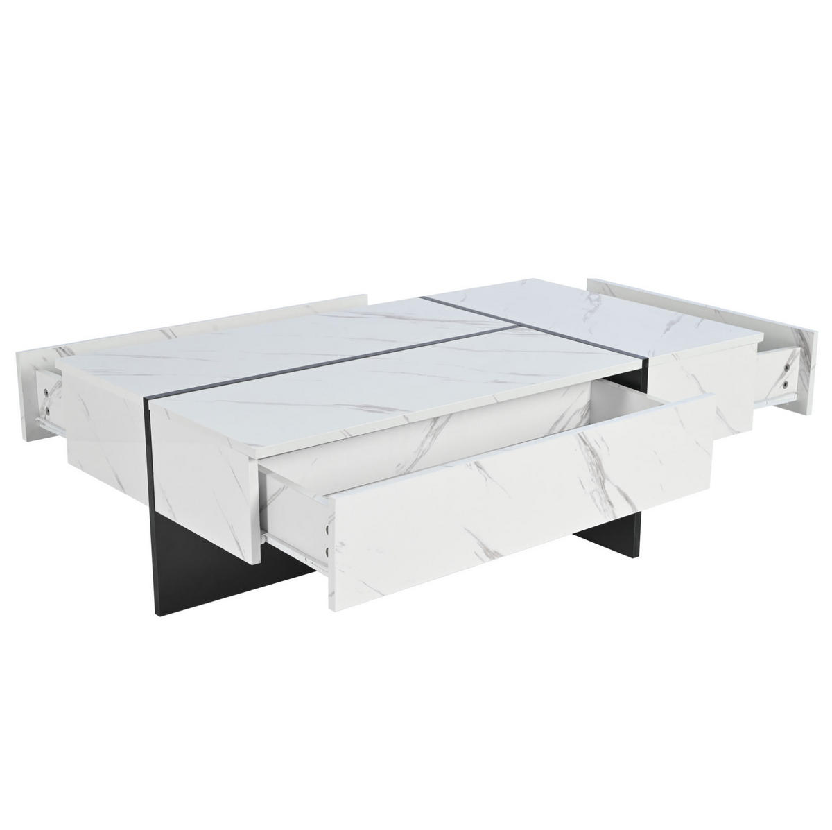 COUCHTISCH 105/60/35 cm Weiß aus Spanplatte mit 3 Schubladen und LED-Beleuchtung - Weiß, Holzwerkstoff (105/60/35cm) - OKMYHOME