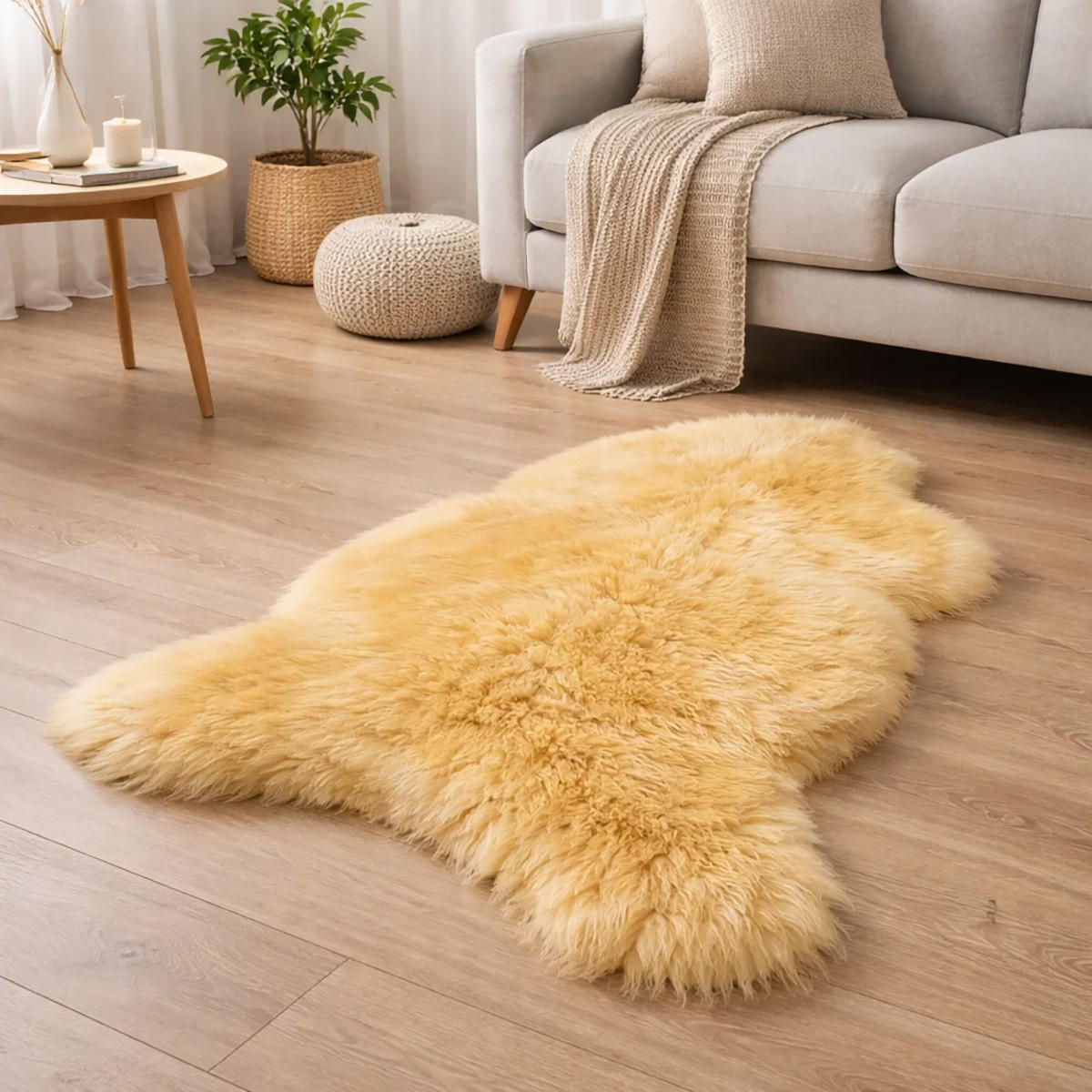 SCHAFFELL Premium Lammfell Natur ungeschoren weiche Wolle Medizinisch gegerbt ca. 135 cm - Gelb, Fell (75/135cm) - Provellus