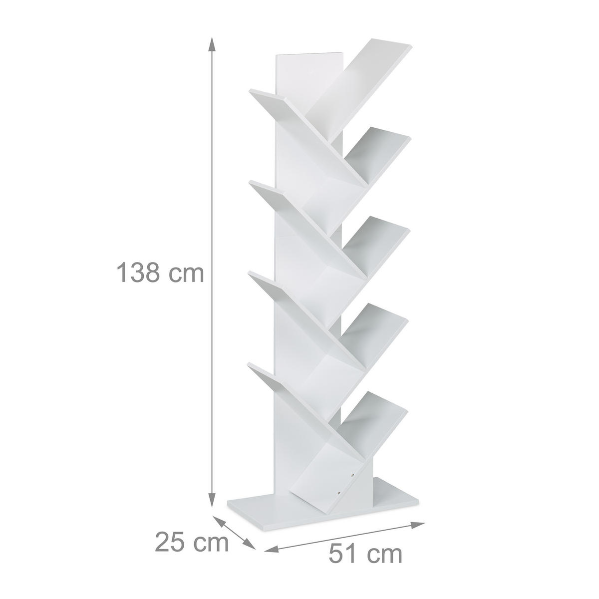 BÜCHERREGAL - Weiß, Holzwerkstoff (51/138/25cm) - Relaxdays