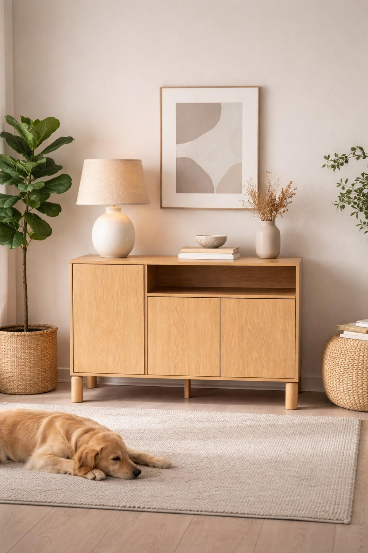 KOMMODE SABBIA 140/91,6/40,6cm mit Schubladen 3 Türen Eichefarben - Eichefarben, Holzwerkstoff (140/91.6/40.6cm) - MASSENO