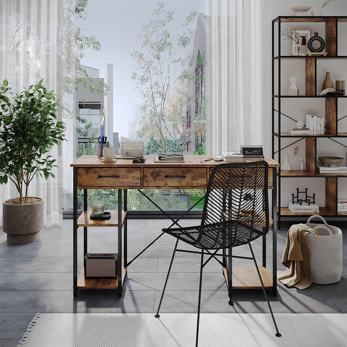 SCHREIBTISCH Chino Eiche rustikal 120 x 40 cm mit 3 Schubladen - Wildeiche, Holzwerkstoff (40/120/78cm) - Vicco