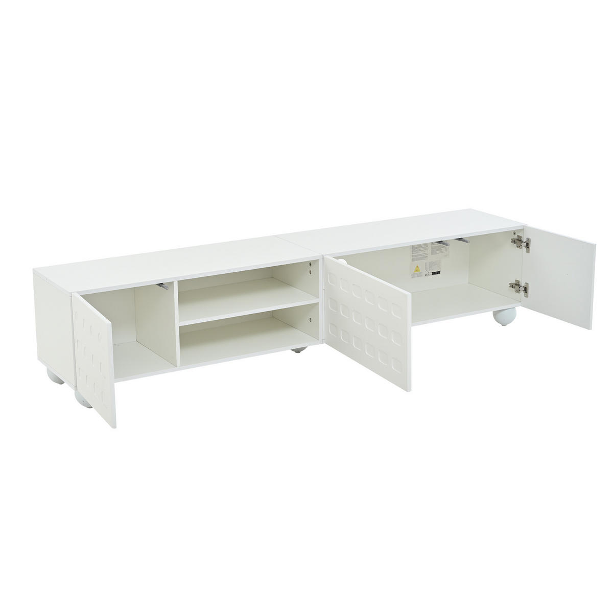 TV-LOWBOARD aus Spanplatte 200x40x44 cm Weiß mit 3 Türen und offenen Fächern - Weiß, Holzwerkstoff (200/44/40cm) - IVMEU