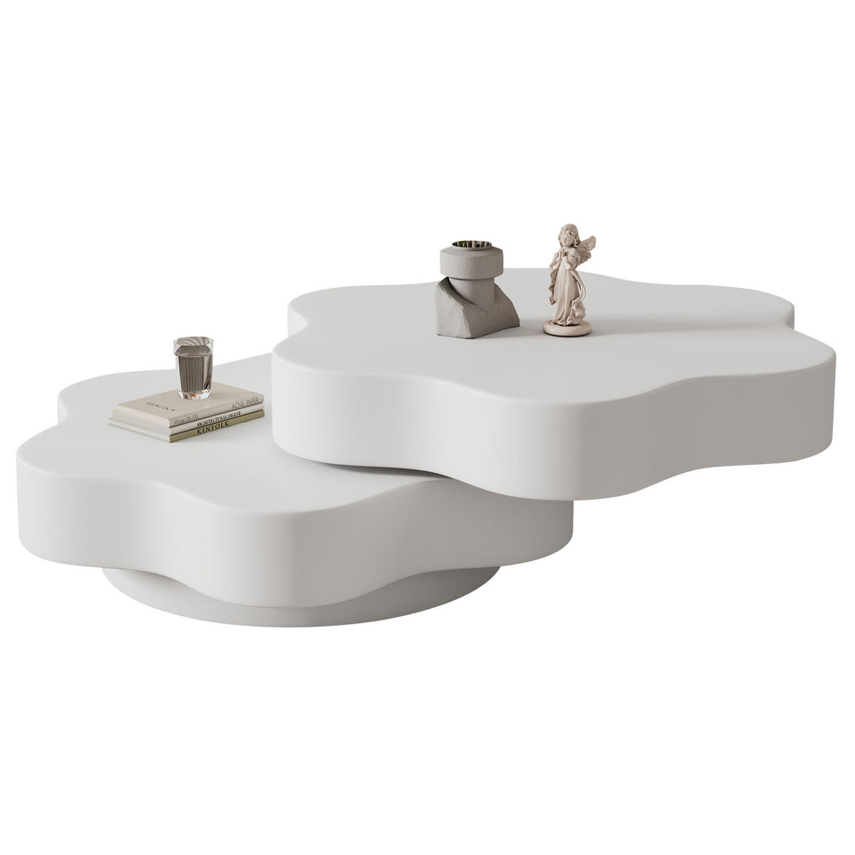 COUCHTISCH 74,8/67,5/31 cm mit 360° drehbarer Platte, Doppelkörper-Design und 2 Ablagen aus MDF, Cremeweiß - Weiß, Holzwerkstoff (74.8/67.5/31cm) - Redom