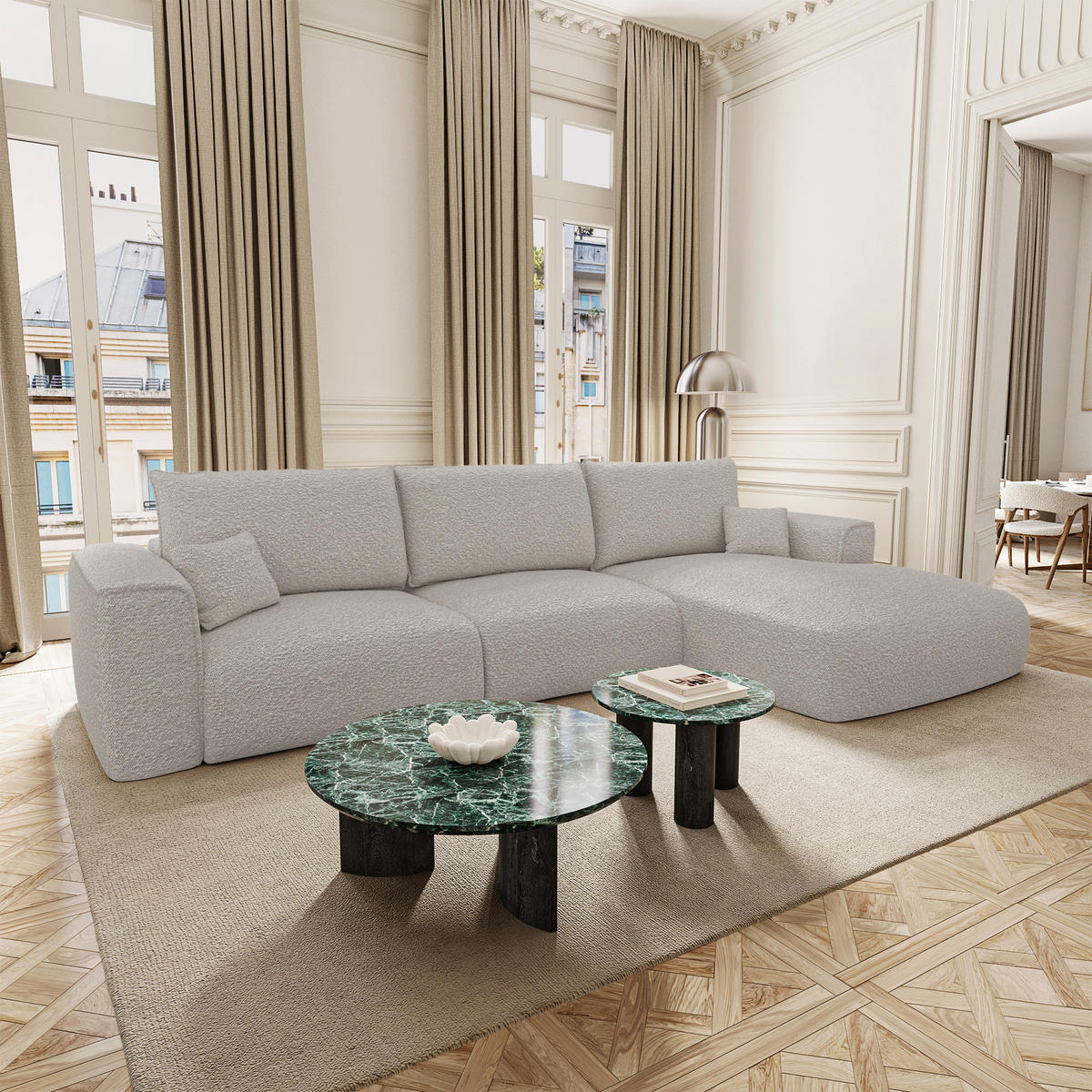 ECKSOFA rechtwinklig COMO Frottee Hellgrau 297cm - Hellgrau/Grau, Textil (297/167cm) - Premium Interiors
